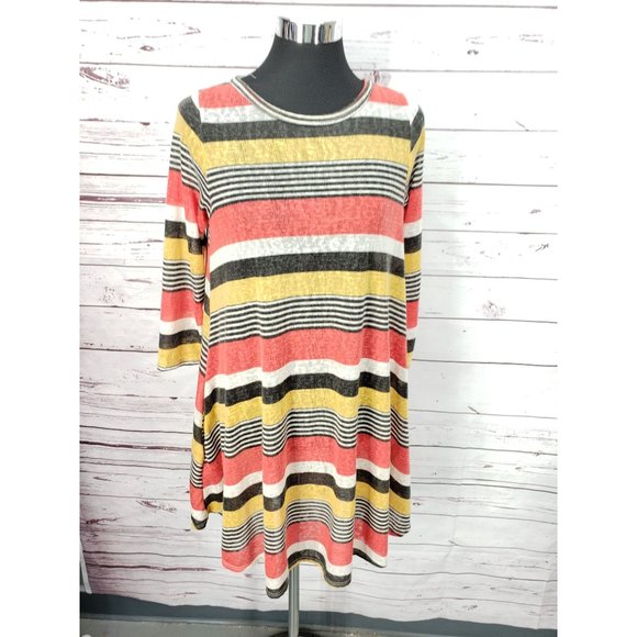 Bellamie Sheer Burnout Striped Quarter Sleeve pockets‎ Tunic Top Medium - Picture 9 of 9